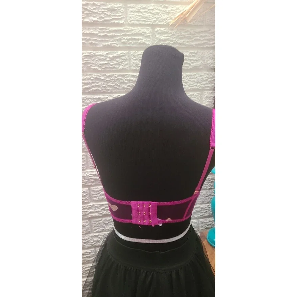 Out From Under Front Or Back Closure Fushia W Gold Hearts Bra Size M M